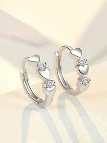 Cubic Zirconia & Heart Decor Hoop Earrings