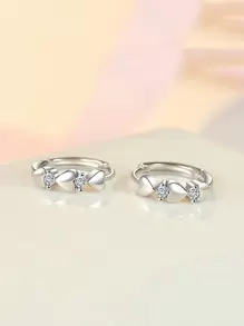 Cubic Zirconia & Heart Decor Hoop Earrings