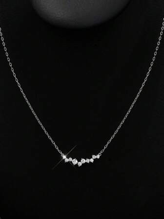 SYMFNY 1pc 925 Silver Minimalist Shiny Cubic Zirconia Pendant Necklace