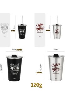 17oz/500ml Thép không gỉ Cốc Với Nắp Cốc cà phê Bằng chứng tràn Với Nắp Rơm rạ Cốc Đối với Giữ Nước đá Cà phê Bia Nước ép Cola Nhà  Ngoài trời Dã ngoại Mang Cốc tròn có quai 1 Miếng - Nhiều màu - Xem 7