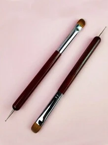 1支2用途法式凝膠美甲紫貂毛筆,圓點工具uv凝膠繪畫清理筆,美甲工具 - 紅木色 - 查看 6