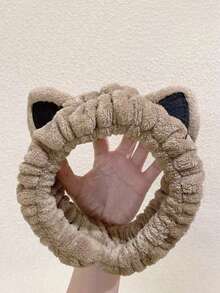 1條卡其色浴頭箍,可愛的聚酯卡通耳朵裝飾毛茸茸浴髮帶,適用於浴室 - 卡其色 - 查看 5