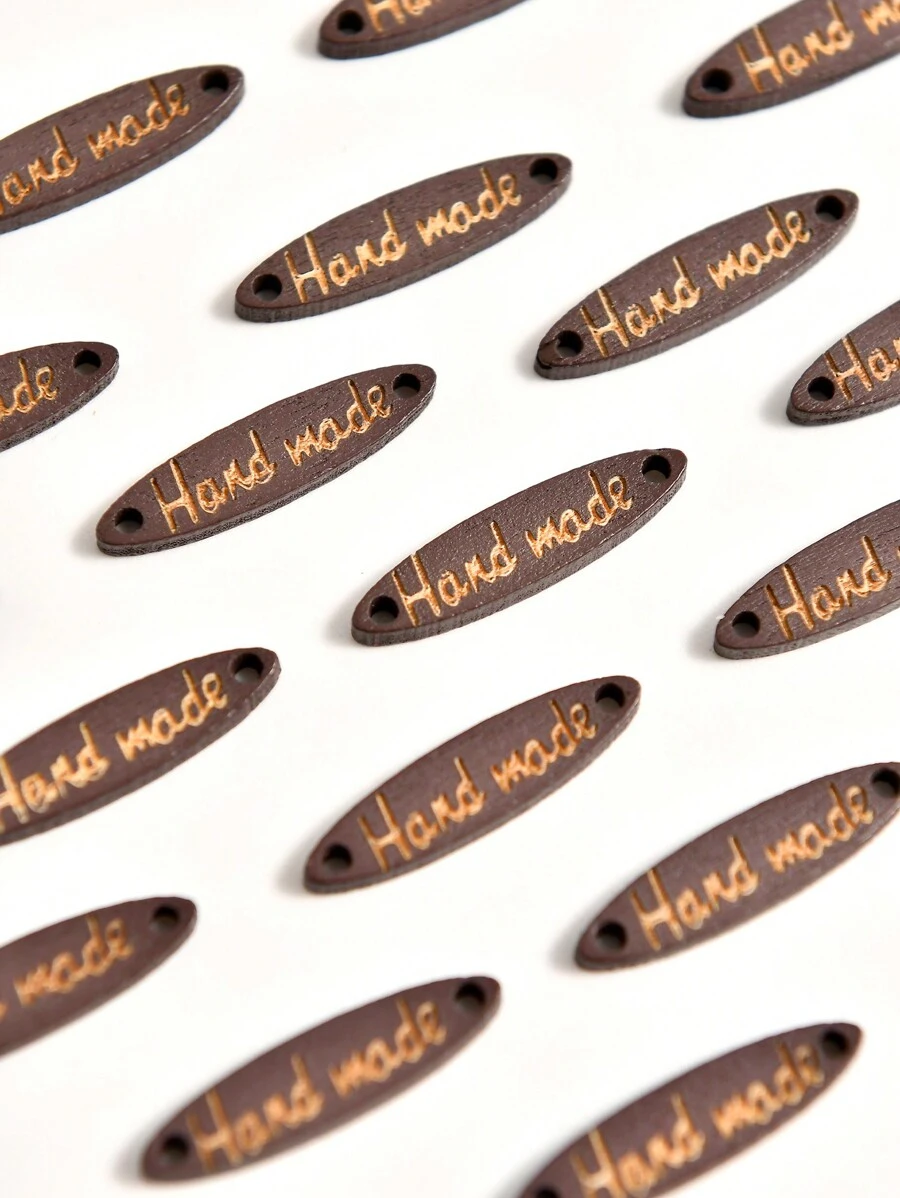 100pcs Handmade Tag Buttons Handmade Tag Label Wood Handmade Button Clothing Labels For Kids Handmade Tags For Knitting Handmade Wooden Buttons Accessories,Coffee Brown - Coffee Brown - View 1