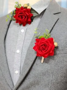 1入組人工婚禮花腕花,婚禮裝飾,伴郎伴娘婚禮花卉配件,婚禮用品 - 紅色 - 查看 2