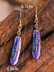 1對復古羽毛造型耳環,創意設計羽毛和葉子造型吊墜,適合女性 - 藍色 - 查看 5