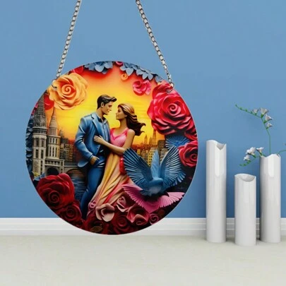 1pc Acrylic Couple Design Painted Hanging Ornament For Window Decoration, Living Room, Bedroom, Home Wall Decoration, Garden & Indoor Decoration, With Creativity And Craftsmanship, As A Great Gift Choice Birthday