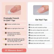French Gel Nail Tips 240Pcs French Tip Press On Nails Coffin 3 In 1 X-Coat Tips Pre-Applied Fake Nails For Nail Art 15 Size Christmas Press On Nails Short, Glue On Nails For Women Gift, Supremely Fit Natural