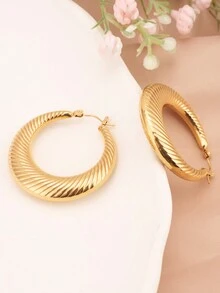 一对金色螺旋图案不锈钢吊坠圆角耳环，复古欧式风格，女士时尚个性耳环，日常佩戴饰品 - 金黃色 - 查看 5