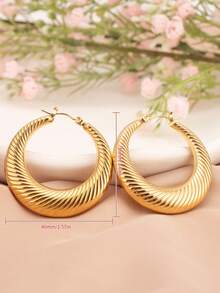 一对金色螺旋图案不锈钢吊坠圆角耳环，复古欧式风格，女士时尚个性耳环，日常佩戴饰品 - 金黃色 - 查看 7