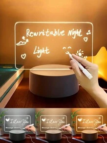 1 件 3d 壓克力面板夜燈帶開關,3 色 Led 桌面裝飾燈,帶筆手寫留言板,傾斜功能和手寫照明功能 - 無色 - 查看 1