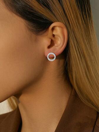 SYMFNY Glamorösa Cubic Zirconia Circle Design Sterling Silver örhängen för kvinnor för daglig dekoration