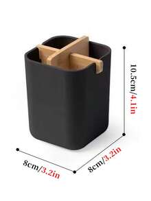1pc Wooden Square Degradable Vertical 4-Compartment Toothbrush Holder, Modern Minimalist Style Detachable, Easy To Clean Storage Box For Bathroom, Bedroom, Living Room, Kitchen, Tea Room, Cafe, Dessert Shop, Back Kitchen - Black - View 4