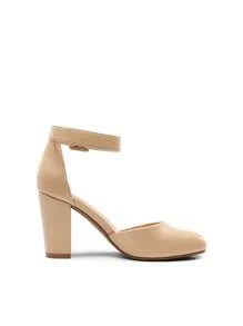 Women Heel Closed Toe Chunky High Heel Ankle Strap Wedding Party Comfortable Prom Pumps Shoes - Beige - View 8