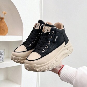 S Korean Style Women's Chunky Sneakers, Student Running & Casual Shoes, Thick Sole Elevator Shoes