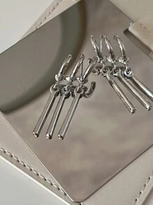 2入組時尚幾何形棒裝飾耳針,適合女性日常佩戴 - 銀色 - 查看 4