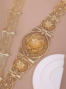 1個奢華的3d雕花中空花鏈,帶有宮廷雕花花瓣和金色金屬質感,調節長度 - 金色 - 查看 3