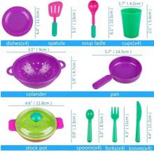 Conjunto de 26 piezas de utensilios de cocina de juguete para niños, que incluye platos, cuchillos, cucharas, etc. (algunos accesorios de color aleatorio), juguetes de cocina, conjunto de cocina para niños, accesorios de cocina para niños, cocina de juguete para niños, platos de plástico para niños, comida de juego, platos para niños pequeños, juego de cocina de juguete