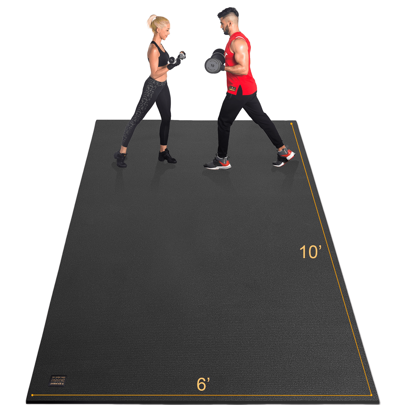 GXMMAT Extra Large Exercise Mat 10'X6'X7mm, Ultra Durable Workout Mats For Home Gym Flooring, Shoe-Friendly Non-Slip Cardio Mat For MMA, Plyo, Jump, All-Purpose Fitness Black Real