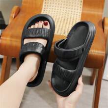 厚底女夏季半拖鞋舒適居家戶外海邊沙灘涼鞋 - 黑色 - 查看 9