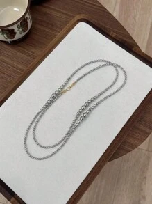 1條女士超長精細玻璃珠項鍊,秋冬毛衣雙層設計毛衣鏈,增添優雅時尚的造型 - 白色 - 查看 6