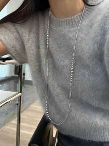 1條女士超長精細玻璃珠項鍊,秋冬毛衣雙層設計毛衣鏈,增添優雅時尚的造型 - 白色 - 查看 5