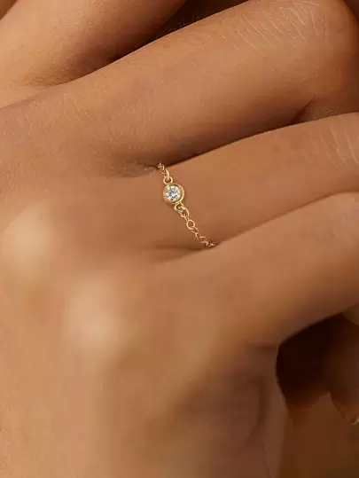 SYMFNY 1個 絶妙な キュービックジルコニア デコレーション チェーンデザイン スターリングシルバー 女性用 日常の装飾用 リング