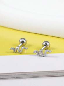 2 chiếc khuyên tai hình con rắn bằng thép không gỉ, khuyên tai sụn ít gây dị ứng thích hợp cho ngày lễ tình nhân, ngày của mẹ, tiệc sinh nhật, tiệc quán bar, đeo hàng ngày - Bạc - Xem 8