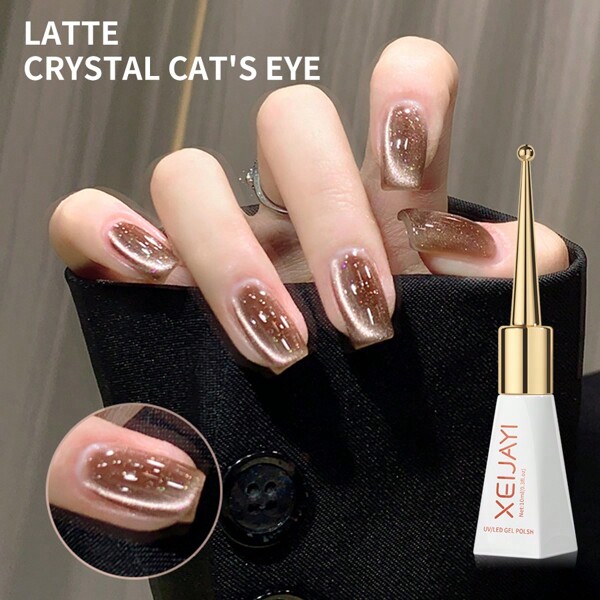 XEIJAYI 1 Stück 10ml Latte Kristall Katzenaugen Gel Nagellack, Glitzernder Diamant Gel Nagellack, Magnetisches Gel Nagellack, Glänzender Überlack, Der Mit Uv Led Aushärtet (magnetischer Stick Nicht Enthalten)