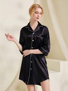 1 件 7/8 袖翻领睡衣、伴娘睡袍 - 黑色 - 查看 3