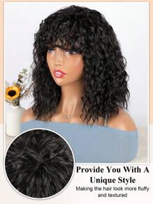 Natural Messy Medium Length Curly Hair, Black Wavy Wigs With Heat Resistant Synthetic Wig Suitable For Daily Gatherings And Halloween Wigs  Curly Hair With Bangs