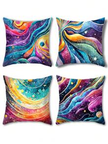4pcs/Set Galaxy Space & Rainbow Light Shining Polyester Pillow Cover For Home Sofa Cushion Decor - Multicolor - View 3
