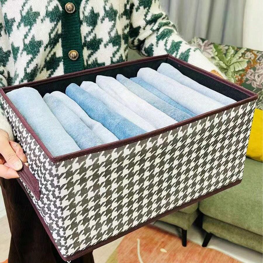 可折疊的服裝收納盒,用於家居季節性衣物和褲子整理 - 黑與白 - 查看 1