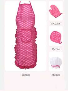 儿童烹饪和烘焙套装 可爱儿童围裙 适合女孩男孩幼儿厨师帽围裙装扮厨师服装生日礼物 - 粉色 - 查看 2