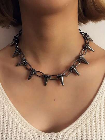 Bullet Punk Gothic Studded Rivet Spikes Necklace Vintage Choker Hip Hop Necklace Jewelry