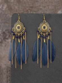 1 對女士復古長羽毛和油滴吊墜耳環,適合旅行和攝影 - 復古風 - 查看 18