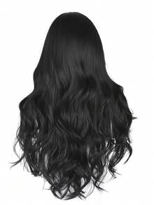 女性溫柔優雅假髮，空氣瀏海長捲髮，自然黑白色，新款韓國風全髮套 - 黑色 - 查看 2