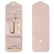 Travel Jewelry Organizer Roll Foldable Jewelry Case For Journey-Rings, Necklaces, Bracelets, Earrings-Soft Pink - Pink - View 2