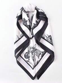 YWQLWJ 1條新款女士花卉印花圍巾,70*70cm,非常適合職業裝扮 - 黑色 - 查看 7