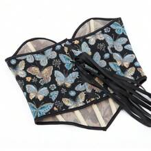1pc Butterfly Patterned Shapewear With Tummy Control And Back Cross Strap - Black - View 5