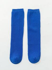 Children's Spring, Autumn, Summer, And Winter 1 Pair Of Solid Heel Free Mid Length Socks - Royal Blue - View 2