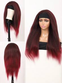 24 Inches Yaki Straight Burgundy Hair Wig With Headband Wig For Women Kinky Afro Long Synthetic Hair Wigs Heat Resistant - Burgundy - View 3