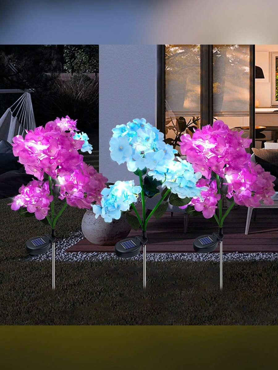 太陽能繡球花燈,新年派對裝飾燈,情人節聖誕戶外氛圍燈,紫白藍三色花園燈,太陽能充電,智能照明控制,草坪燈 - 藍色 - 查看 1