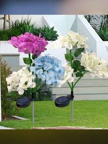 太陽能繡球花燈,新年派對裝飾燈,情人節聖誕戶外氛圍燈,紫白藍三色花園燈,太陽能充電,智能照明控制,草坪燈 - 藍色 - 查看 3