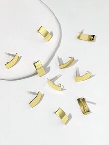 10入組韓式簡約幾何形金屬耳飾diy材料（耳釘、耳魅力、環形耳環）,現貨批發手工電鍍幾何 - 10pcs韓版簡約幾何金屬耳環 - 查看 3