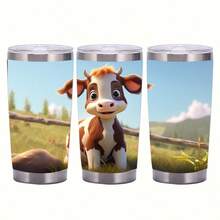1pc, 20oz Stainless Steel Insulated Cup With Cow Print And Double Wall Vacuum Insulation, A Gift For Parents, Relatives And Friends - Multicolor - View 1