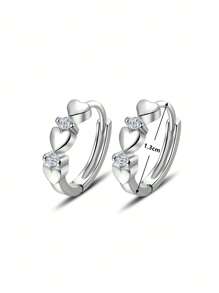 Cubic Zirconia & Heart Decor Hoop Earrings
