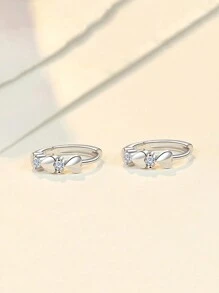 Cubic Zirconia & Heart Decor Hoop Earrings
