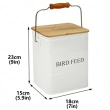 Bird Seed Storage Can, Metal Pet Food Container With Lid & Spoon, Airtight Bird Seed Jar In White - White - View 2