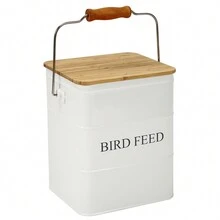 Bird Seed Storage Can, Metal Pet Food Container With Lid & Spoon, Airtight Bird Seed Jar In White - White - View 1