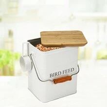 Bird Seed Storage Can, Metal Pet Food Container With Lid & Spoon, Airtight Bird Seed Jar In White - White - View 5